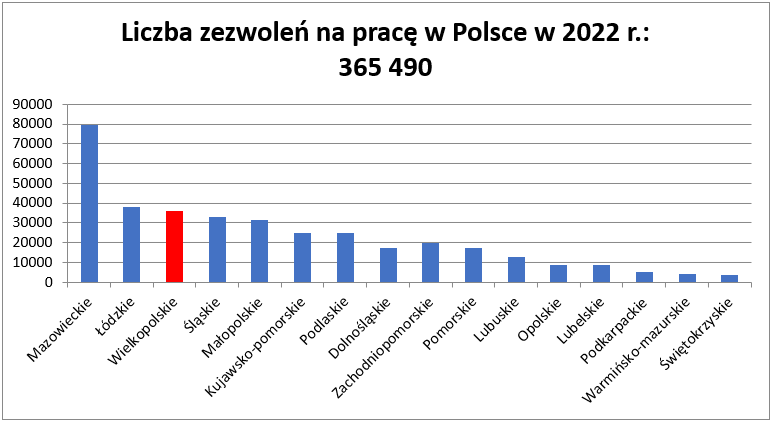 Liczba zezwoleń na pracę w Polsce w 2022